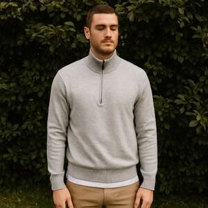 Brooks Brothers Supima‎ Cotton 1/4 Zip Pullover Sweater Mens Medium Gray Heather